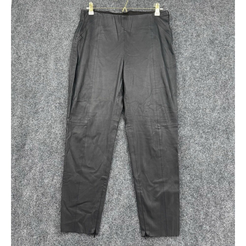 Zara Basic Faux Leather Pants Womens XL Black Slim Straight Zip Hem Minimalist